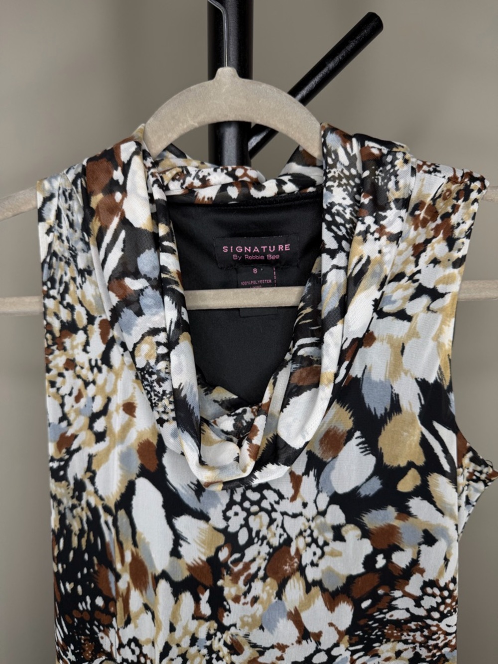 VTG Y2K Signature by Robbie Bee Patterned Sleeveless Cowl Neck Midi Dress Size 8